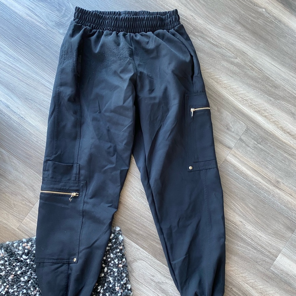 Zara black joggers with gold hardware detailing